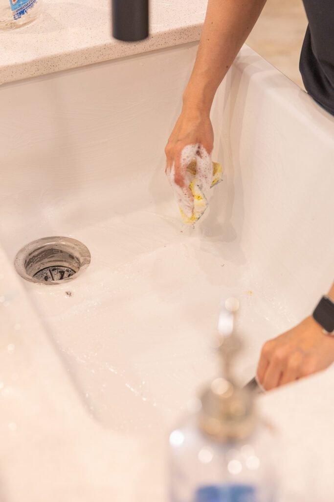 Professional cleaner paying attention to detail